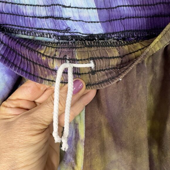 Vintage Attack Reaction Wear Tie Dye Pants L Purple Yellow Rayon Boho Grunge USA - Picture 3 of 13